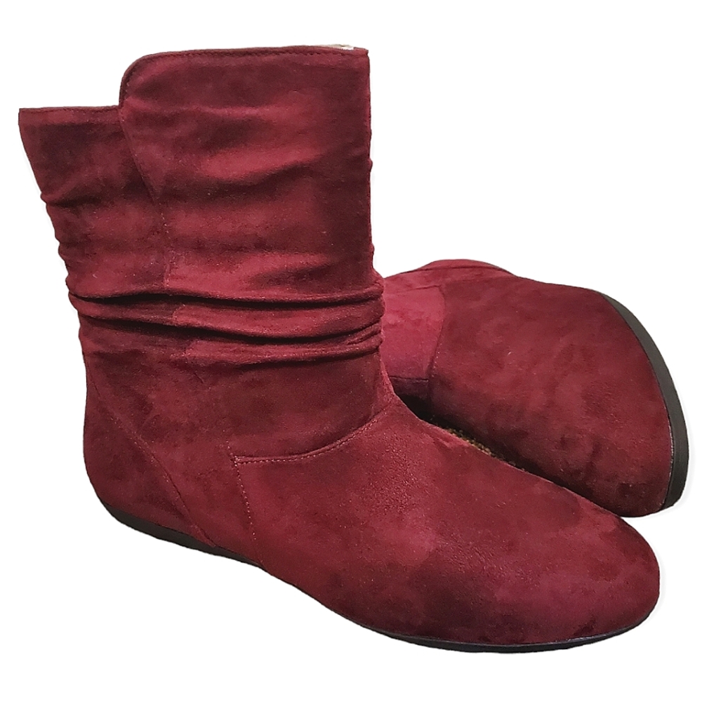 I.D. REQUIRED | Women's burgundy faux-suede above-ankle boots. Size 11M. NWOT.